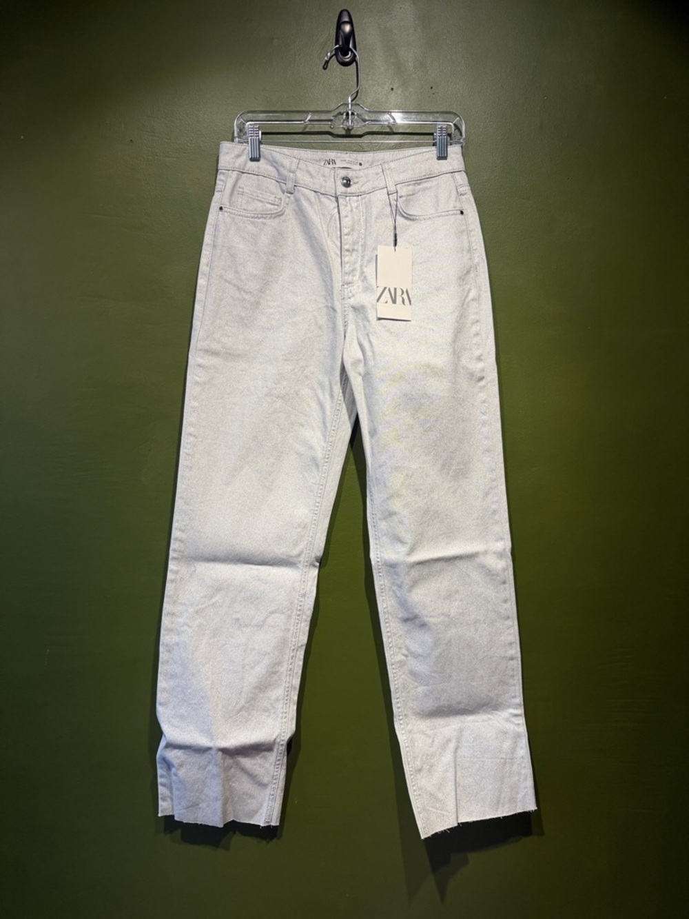 Zara Shiny Off-White Straight Leg Jeans